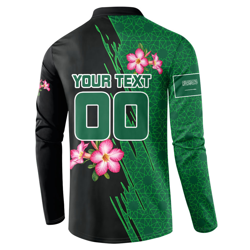 Personalized Saudi Arabia Football Button Sweatshirt Falcon Mascot Green - Desert Rose Geometric