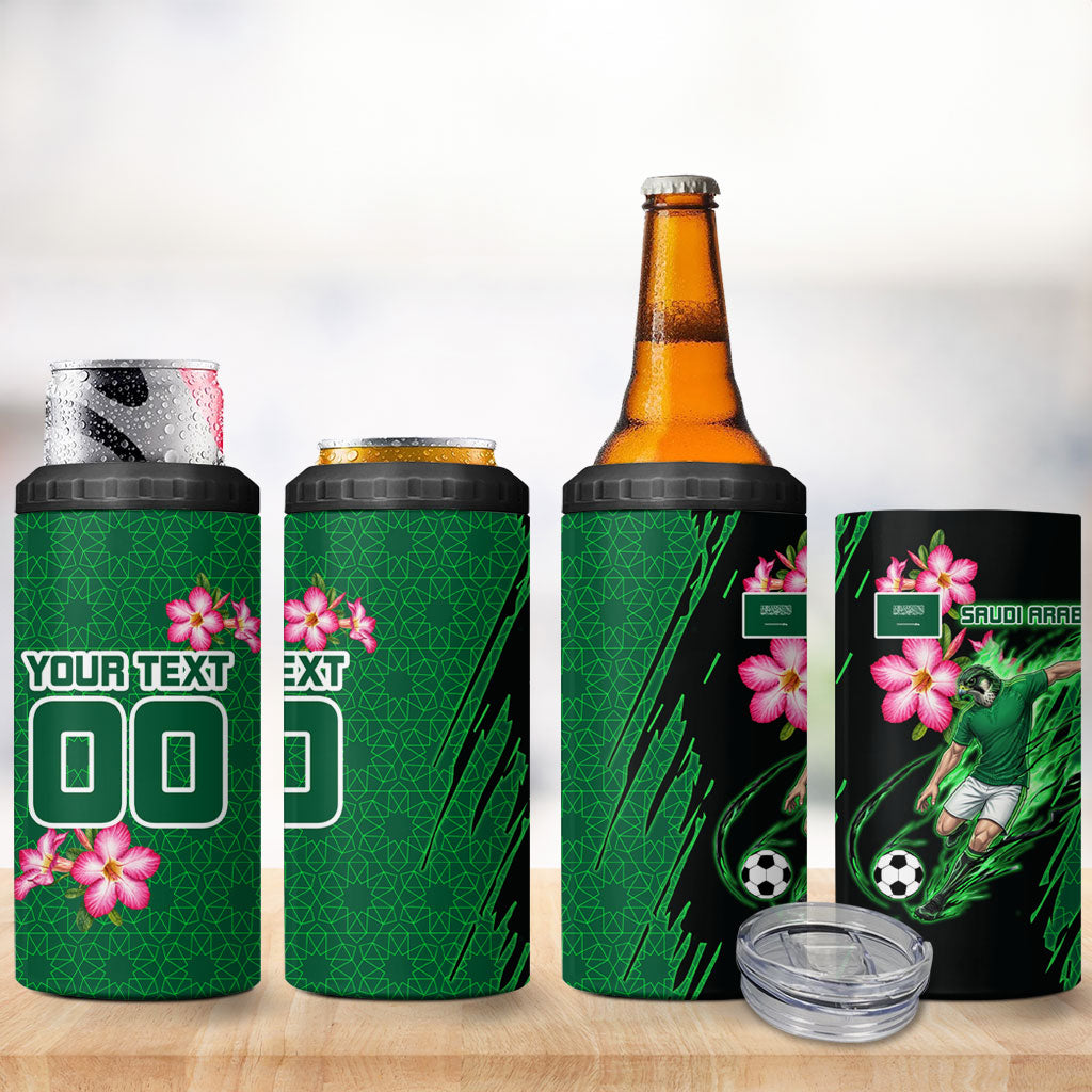Personalized Saudi Arabia Football 4 in 1 Can Cooler Tumbler Falcon Mascot Green - Desert Rose Geometric
