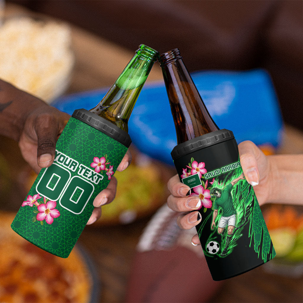 Personalized Saudi Arabia Football 4 in 1 Can Cooler Tumbler Falcon Mascot Green - Desert Rose Geometric