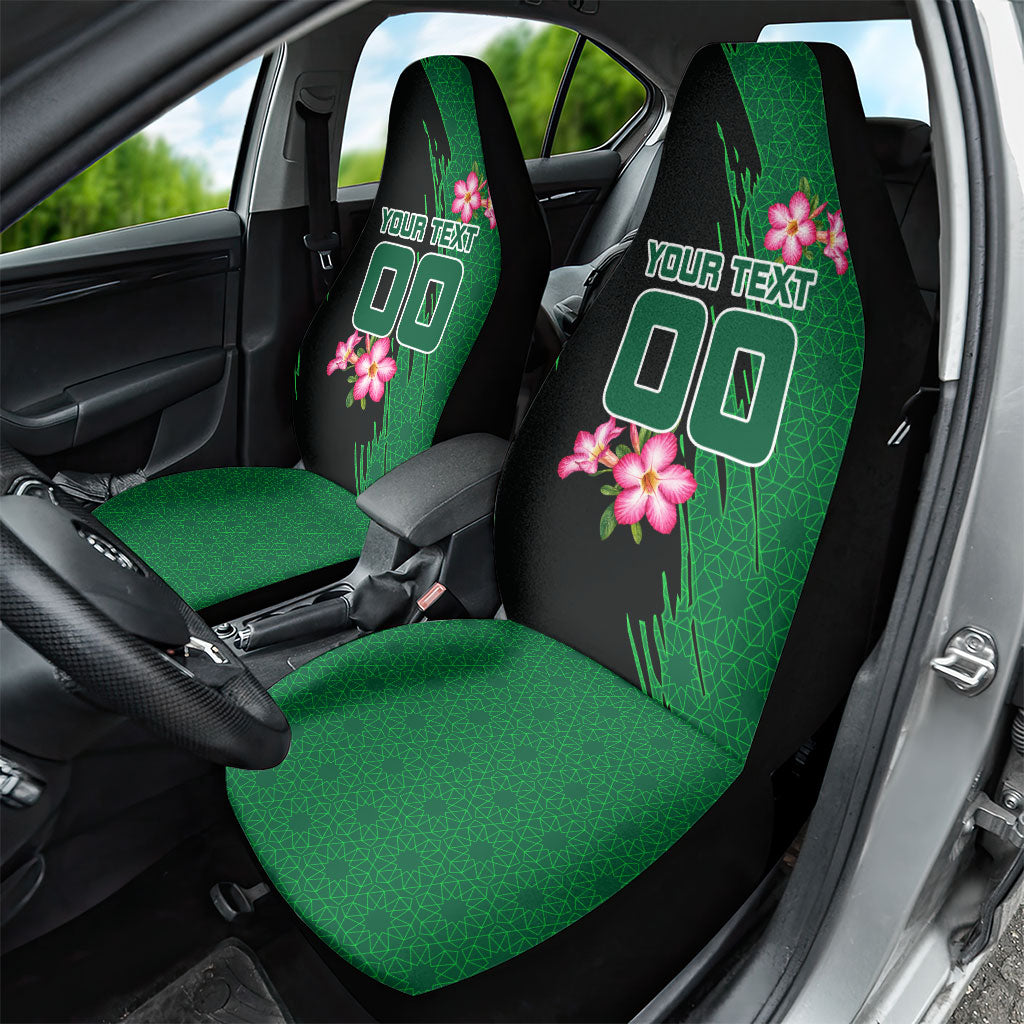 Personalized Saudi Arabia Football Car Seat Cover Falcon Mascot Green - Desert Rose Geometric
