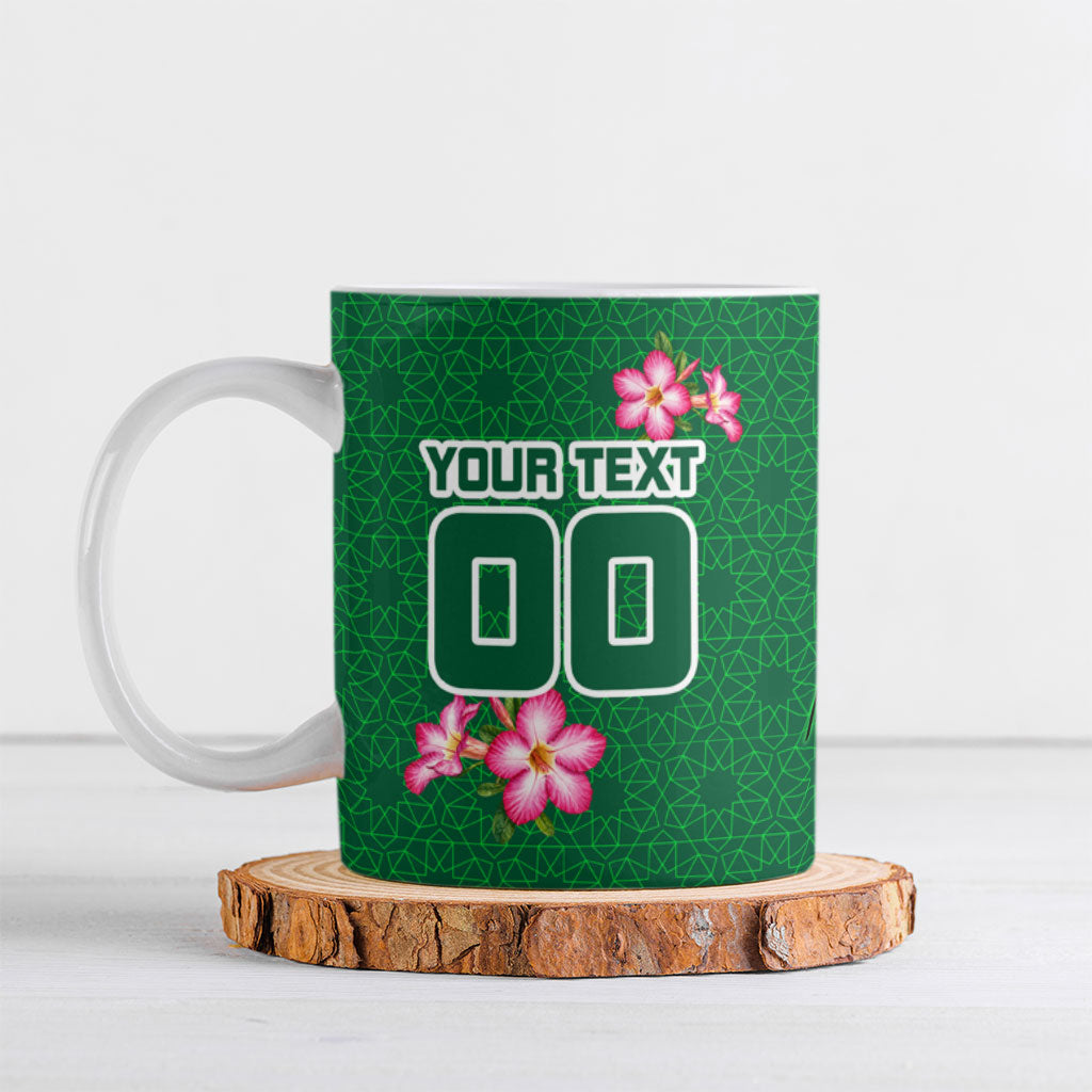Personalized Saudi Arabia Football Ceramic Mug Falcon Mascot Green - Desert Rose Geometric