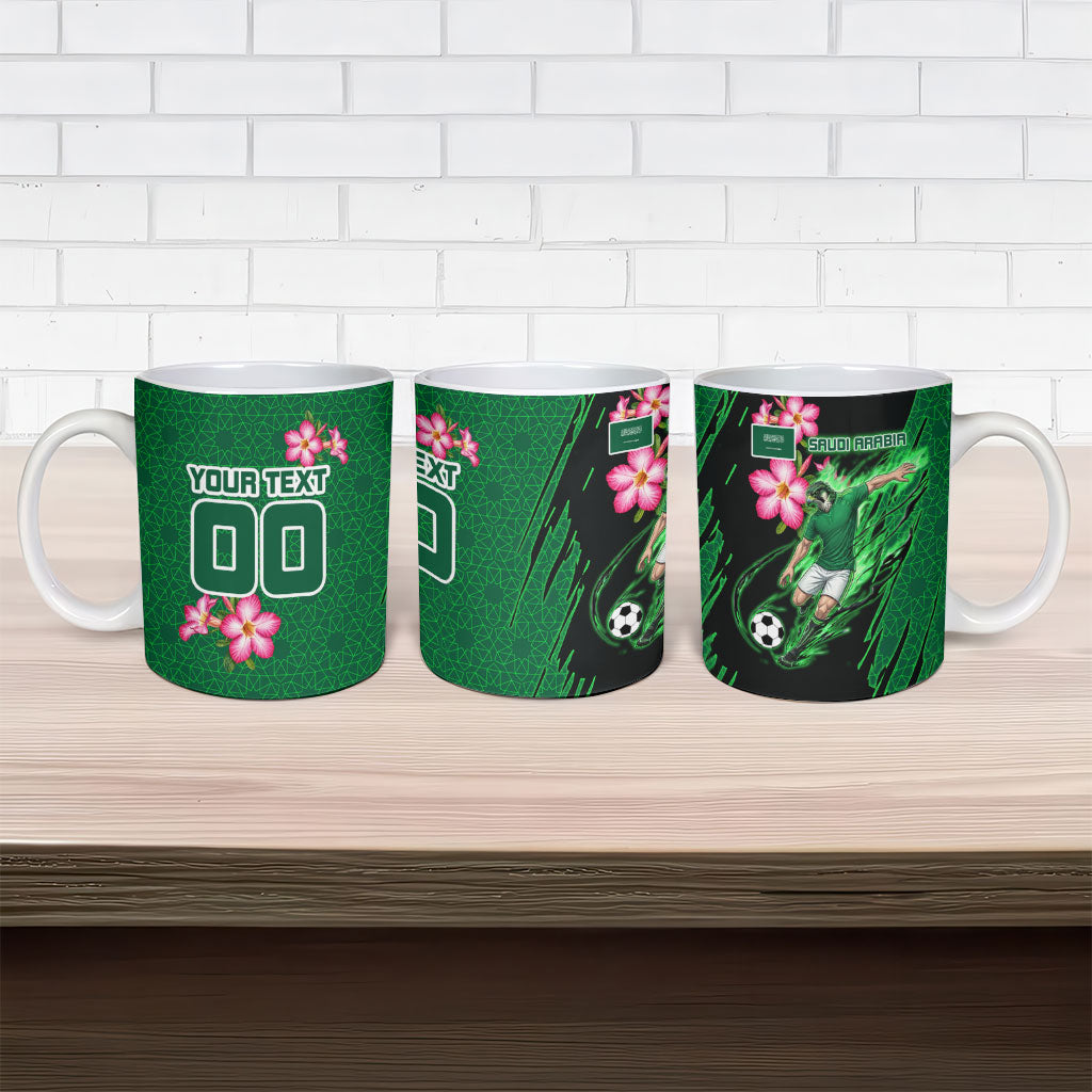 Personalized Saudi Arabia Football Ceramic Mug Falcon Mascot Green - Desert Rose Geometric