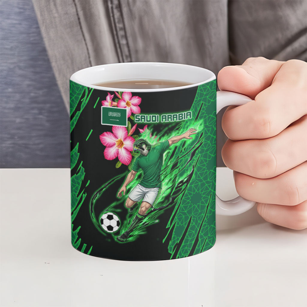 Personalized Saudi Arabia Football Ceramic Mug Falcon Mascot Green - Desert Rose Geometric