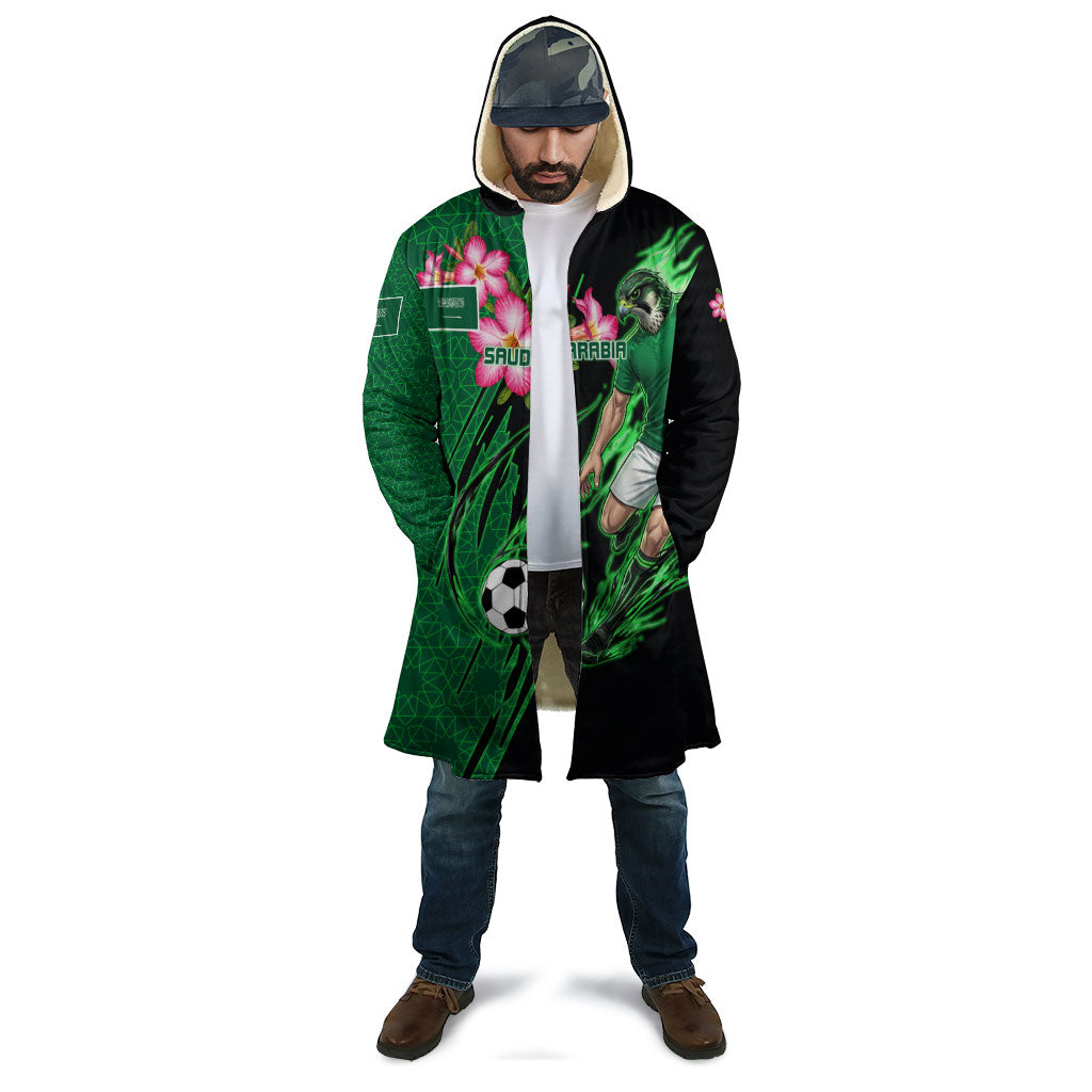 Personalized Saudi Arabia Football Cloak Falcon Mascot Green - Desert Rose Geometric