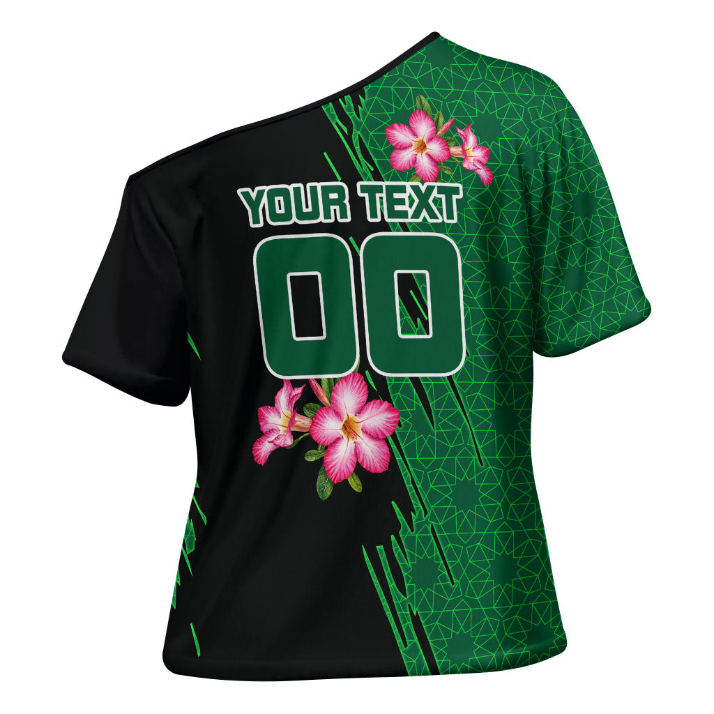 Personalized Saudi Arabia Football Cross Shoulder Shirt Falcon Mascot Green - Desert Rose Geometric