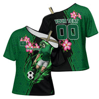 Personalized Saudi Arabia Football Cross Shoulder Shirt Falcon Mascot Green - Desert Rose Geometric