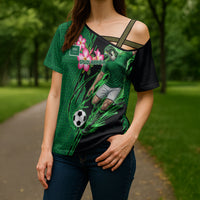 Personalized Saudi Arabia Football Cross Shoulder Shirt Falcon Mascot Green - Desert Rose Geometric