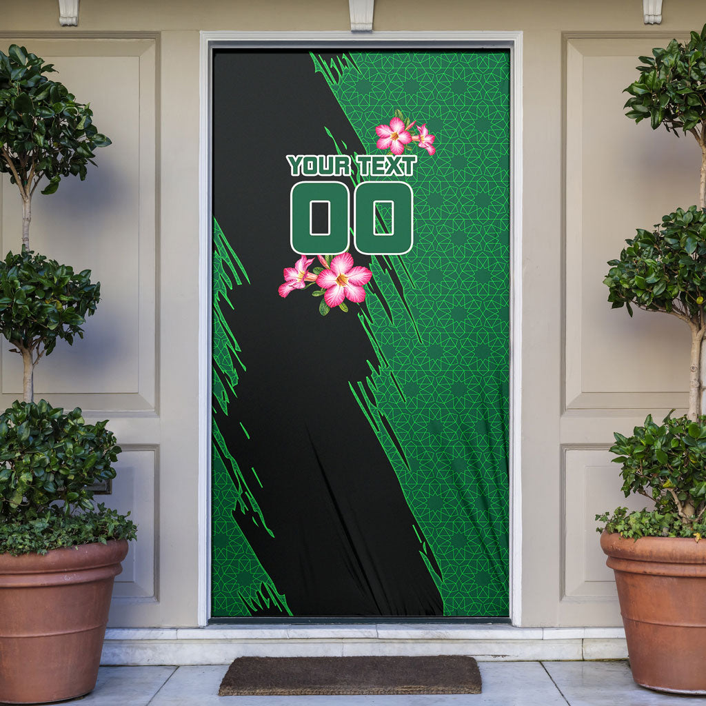 Personalized Saudi Arabia Football Door Cover Falcon Mascot Green - Desert Rose Geometric