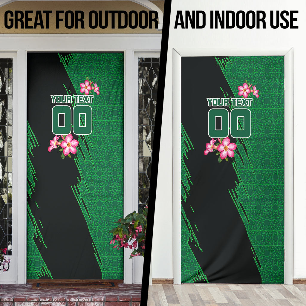 Personalized Saudi Arabia Football Door Cover Falcon Mascot Green - Desert Rose Geometric