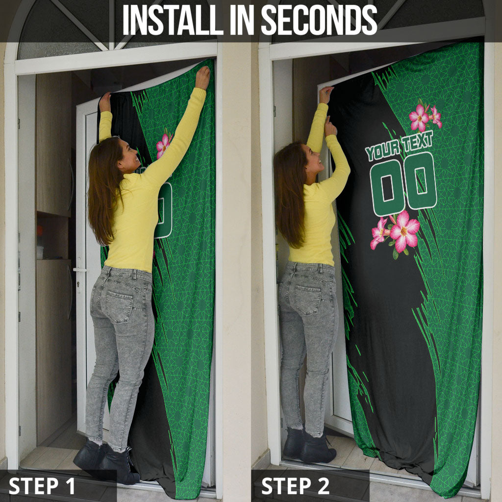 Personalized Saudi Arabia Football Door Cover Falcon Mascot Green - Desert Rose Geometric
