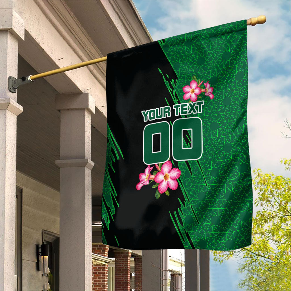 Personalized Saudi Arabia Football Garden Flag Falcon Mascot Green - Desert Rose Geometric