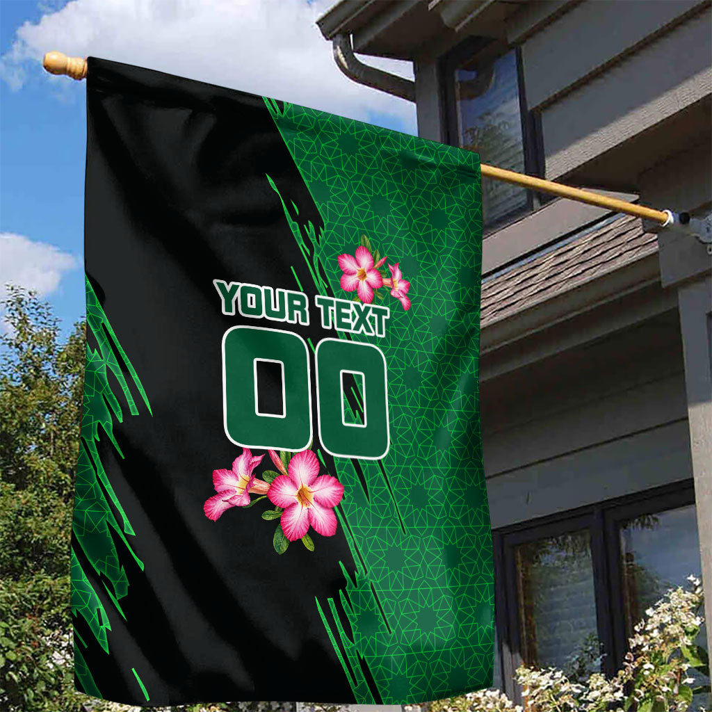 Personalized Saudi Arabia Football Garden Flag Falcon Mascot Green - Desert Rose Geometric