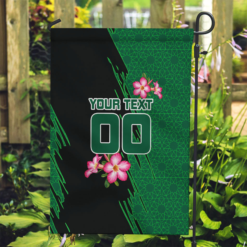 Personalized Saudi Arabia Football Garden Flag Falcon Mascot Green - Desert Rose Geometric
