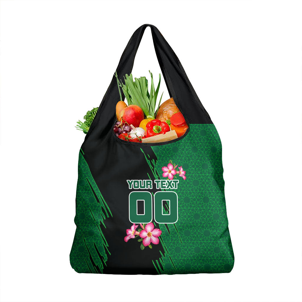 Personalized Saudi Arabia Football Grocery Bag Falcon Mascot Green - Desert Rose Geometric