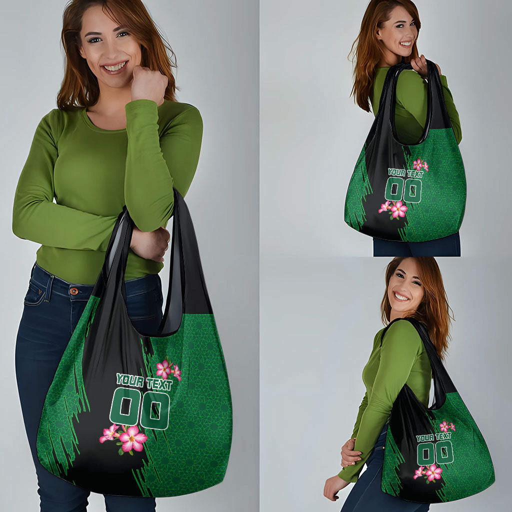 Personalized Saudi Arabia Football Grocery Bag Falcon Mascot Green - Desert Rose Geometric