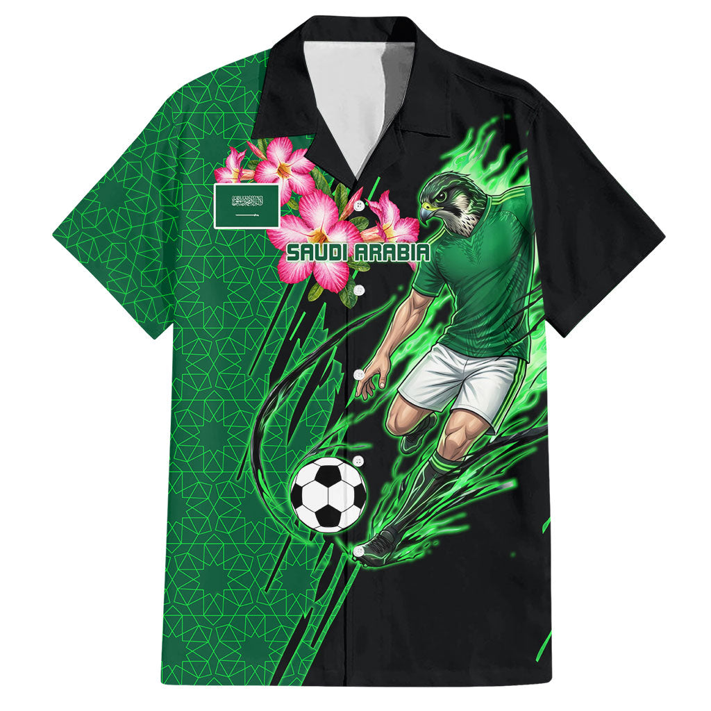 Personalized Saudi Arabia Football Hawaiian Shirt Falcon Mascot Green - Desert Rose Geometric