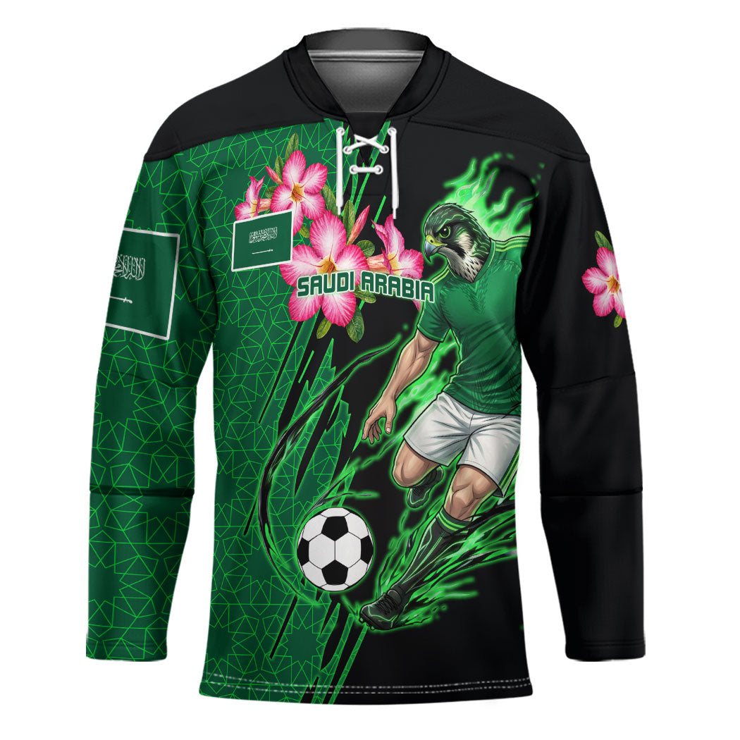 Personalized Saudi Arabia Football Hockey Jersey Falcon Mascot Green - Desert Rose Geometric