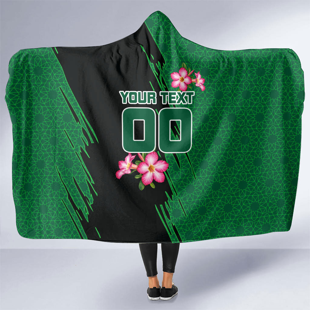 Personalized Saudi Arabia Football Hooded Blanket Falcon Mascot Green - Desert Rose Geometric