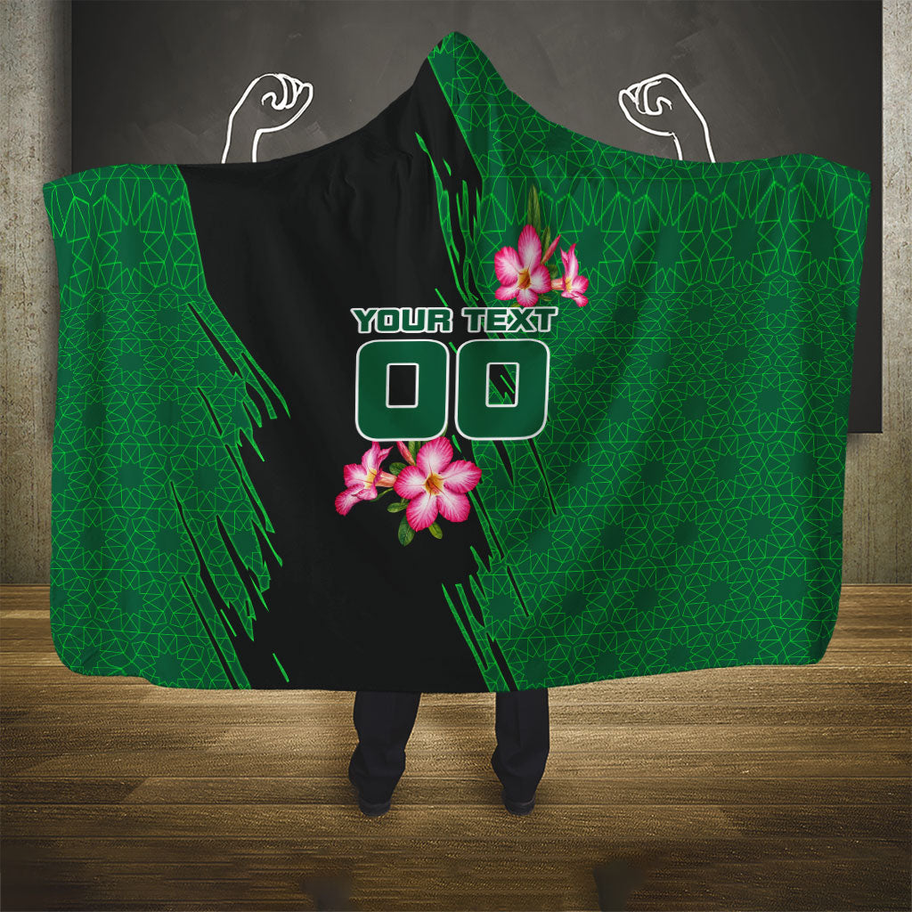 Personalized Saudi Arabia Football Hooded Blanket Falcon Mascot Green - Desert Rose Geometric