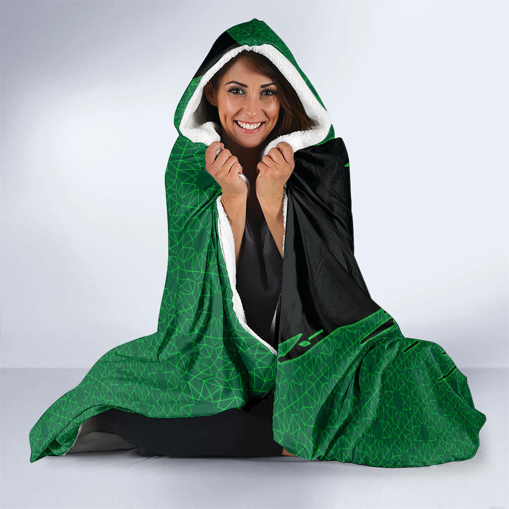 Personalized Saudi Arabia Football Hooded Blanket Falcon Mascot Green - Desert Rose Geometric