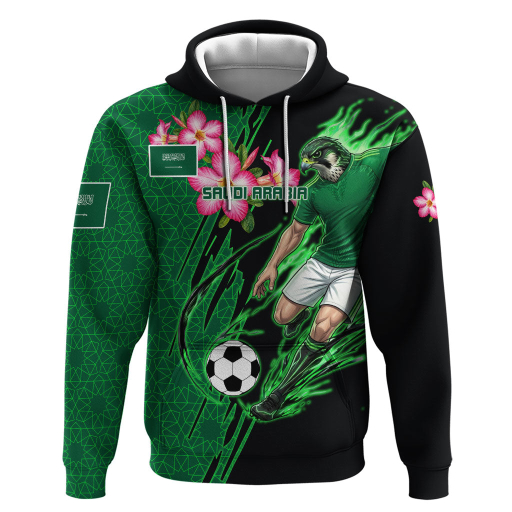 Personalized Saudi Arabia Football Hoodie Falcon Mascot Green - Desert Rose Geometric