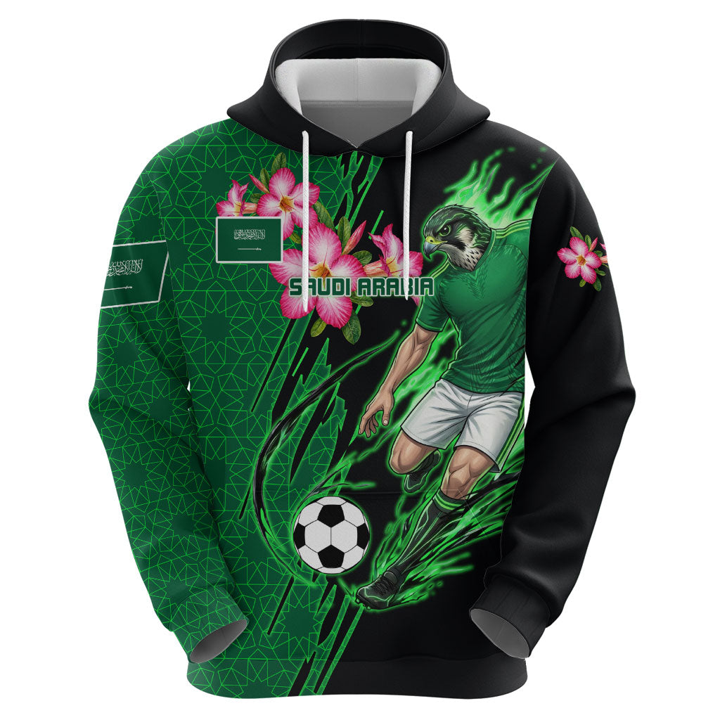 Personalized Saudi Arabia Football Hoodie Falcon Mascot Green - Desert Rose Geometric
