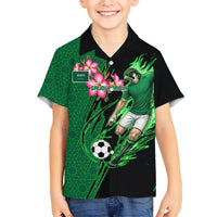 Personalized Saudi Arabia Football Kid Hawaiian Shirt Falcon Mascot Green - Desert Rose Geometric