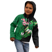 Personalized Saudi Arabia Football Kid Hoodie Falcon Mascot Green - Desert Rose Geometric