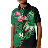 Personalized Saudi Arabia Football Kid Polo Shirt Falcon Mascot Green - Desert Rose Geometric