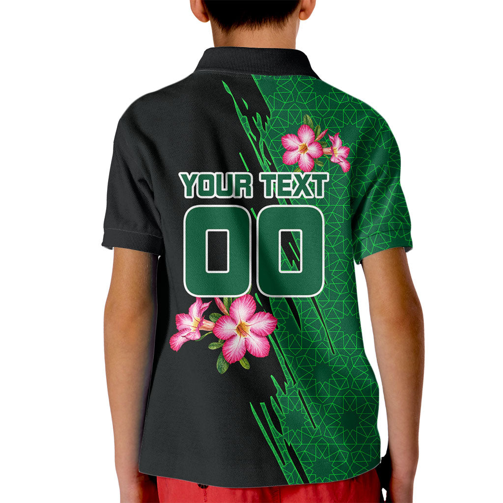 Personalized Saudi Arabia Football Kid Polo Shirt Falcon Mascot Green - Desert Rose Geometric