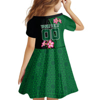 Personalized Saudi Arabia Football Kid Short Sleeve Dress Falcon Mascot Green - Desert Rose Geometric