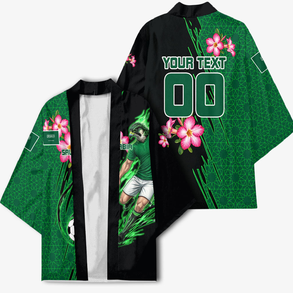 Personalized Saudi Arabia Football Kimono Falcon Mascot Green - Desert Rose Geometric