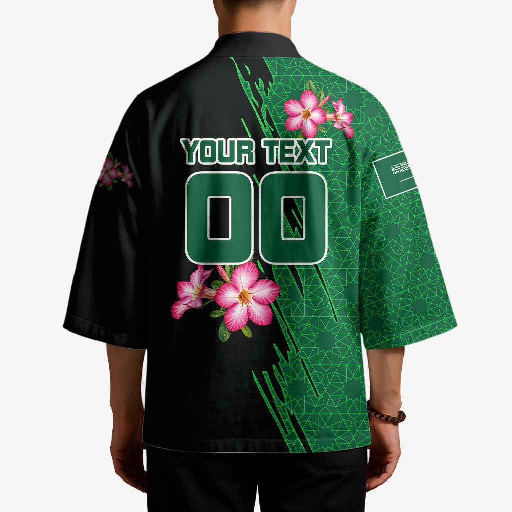 Personalized Saudi Arabia Football Kimono Falcon Mascot Green - Desert Rose Geometric