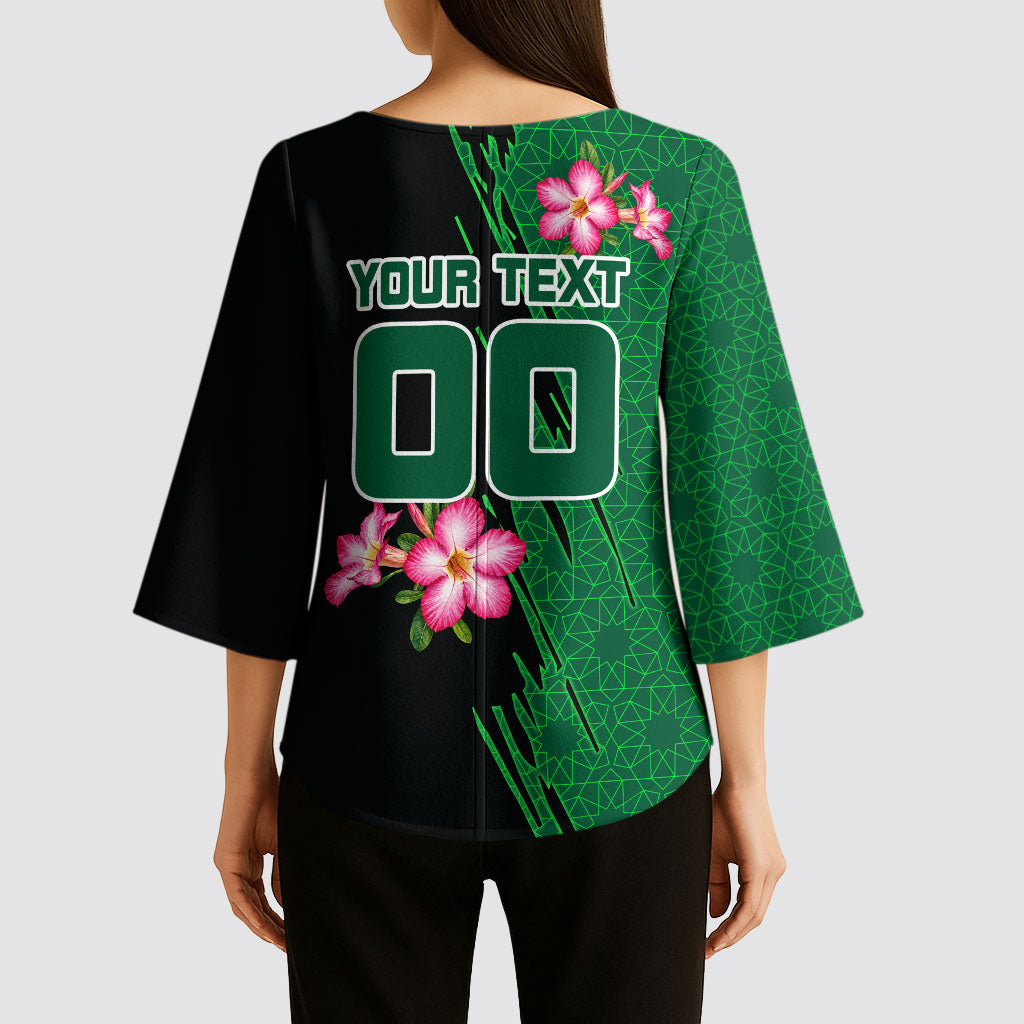Personalized Saudi Arabia Football Kimono Sleeve Blouse Falcon Mascot Green - Desert Rose Geometric