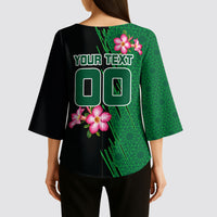 Personalized Saudi Arabia Football Kimono Sleeve Blouse Falcon Mascot Green - Desert Rose Geometric