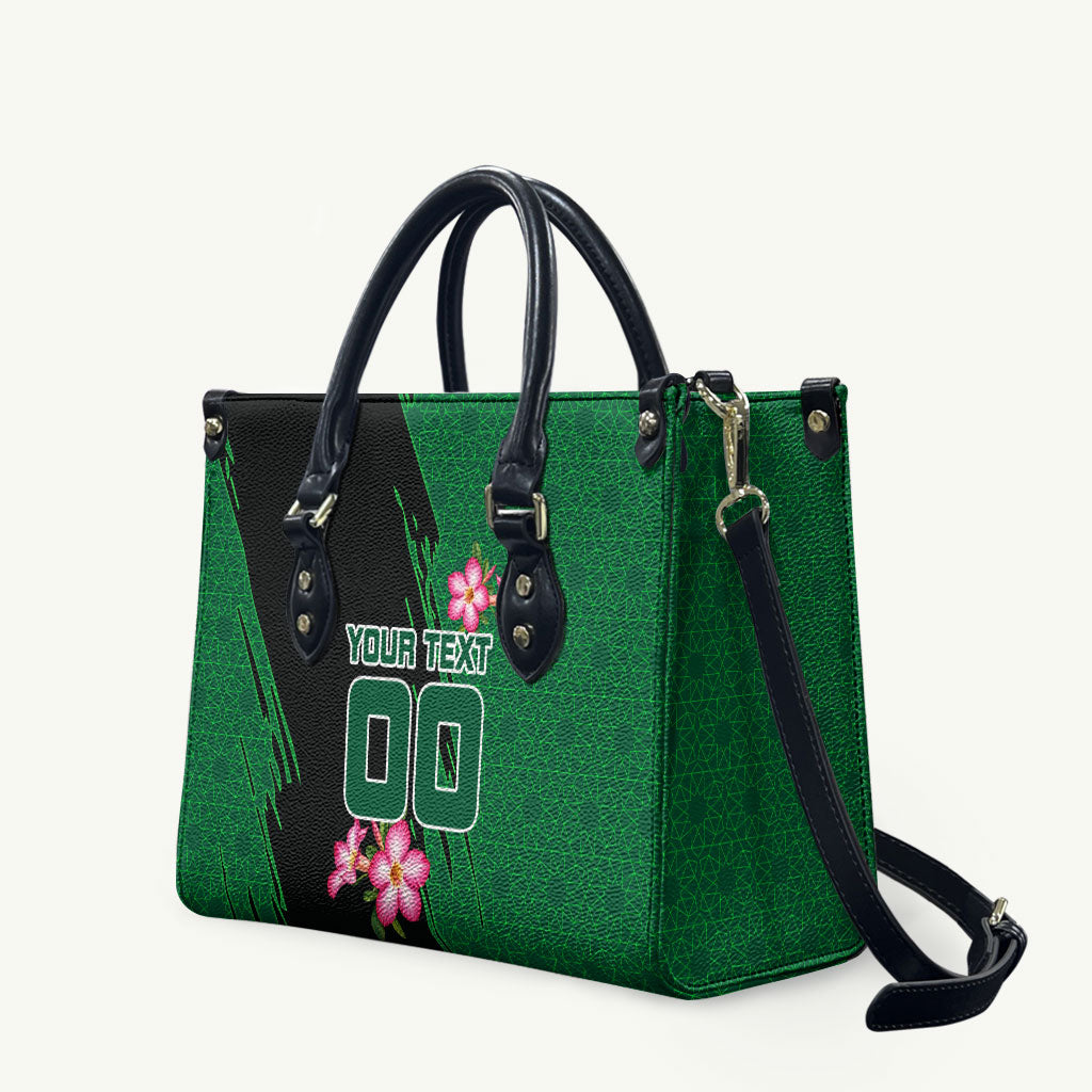 Personalized Saudi Arabia Football Leather Bag Falcon Mascot Green - Desert Rose Geometric