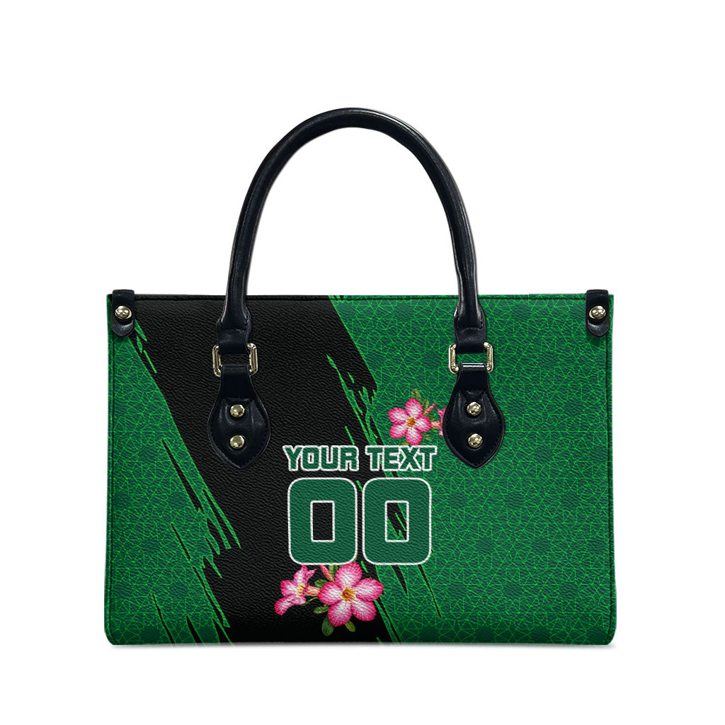 Personalized Saudi Arabia Football Leather Bag Falcon Mascot Green - Desert Rose Geometric