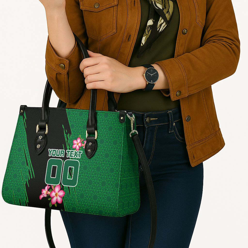 Personalized Saudi Arabia Football Leather Bag Falcon Mascot Green - Desert Rose Geometric