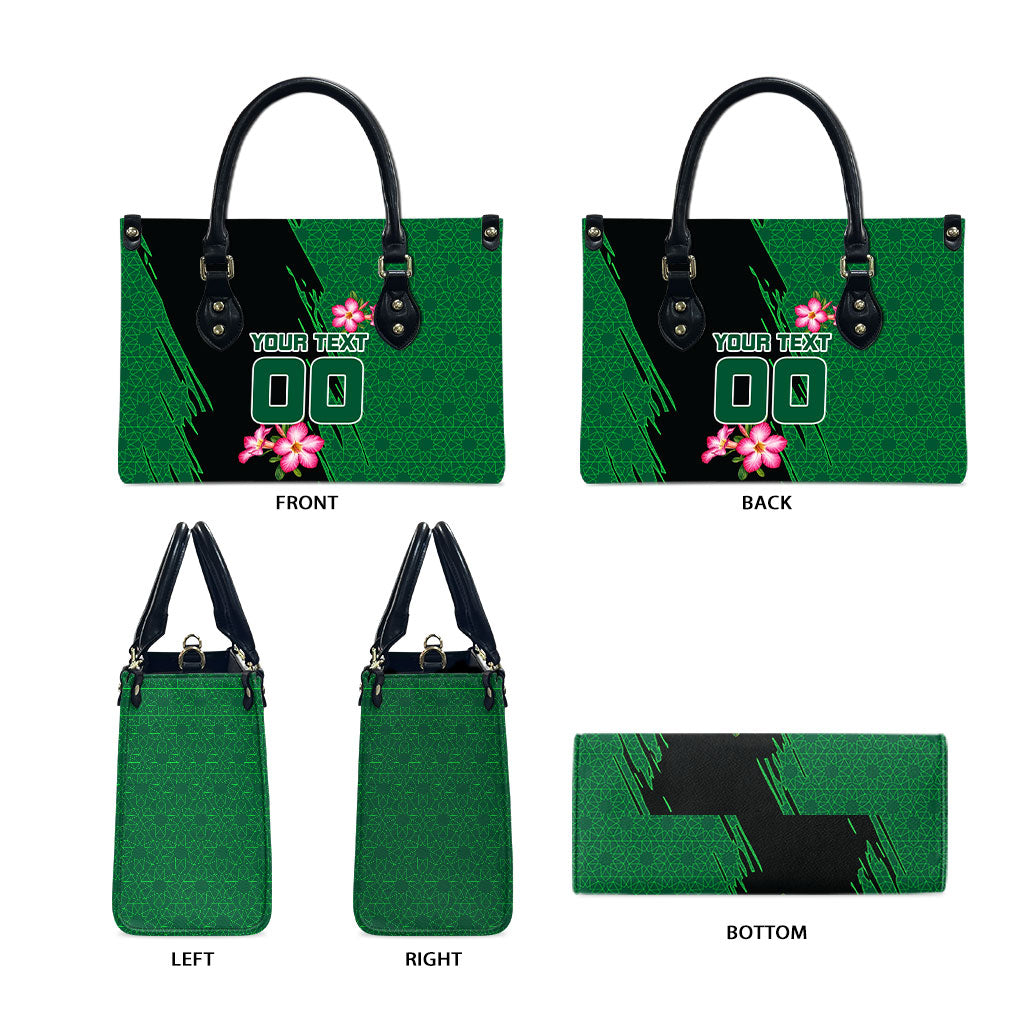 Personalized Saudi Arabia Football Leather Bag Falcon Mascot Green - Desert Rose Geometric