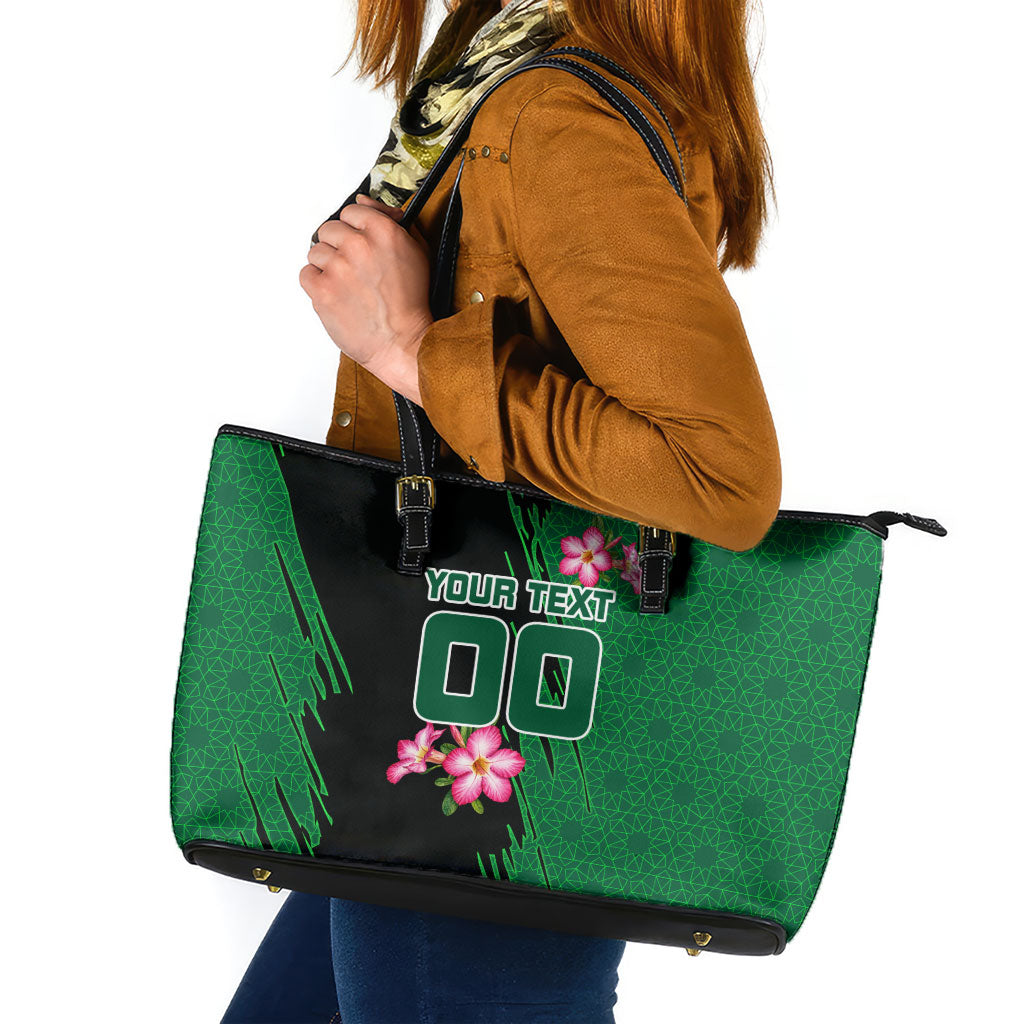 Personalized Saudi Arabia Football Leather Tote Bag Falcon Mascot Green - Desert Rose Geometric