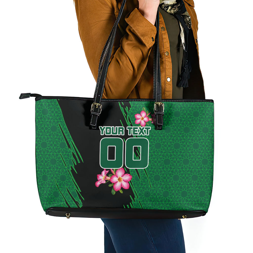 Personalized Saudi Arabia Football Leather Tote Bag Falcon Mascot Green - Desert Rose Geometric