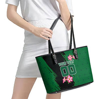 Personalized Saudi Arabia Football Leather Tote Bag Falcon Mascot Green - Desert Rose Geometric