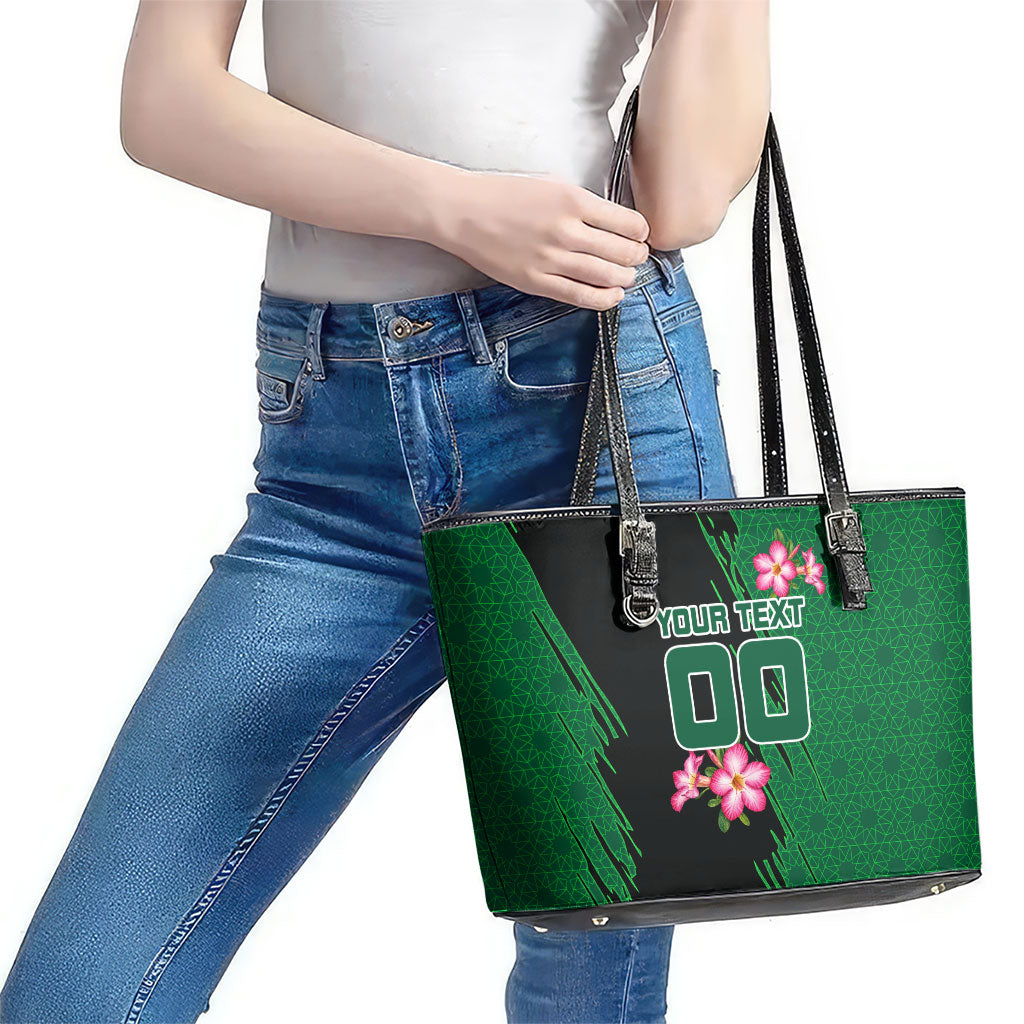 Personalized Saudi Arabia Football Leather Tote Bag Falcon Mascot Green - Desert Rose Geometric
