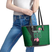 Personalized Saudi Arabia Football Leather Tote Bag Falcon Mascot Green - Desert Rose Geometric