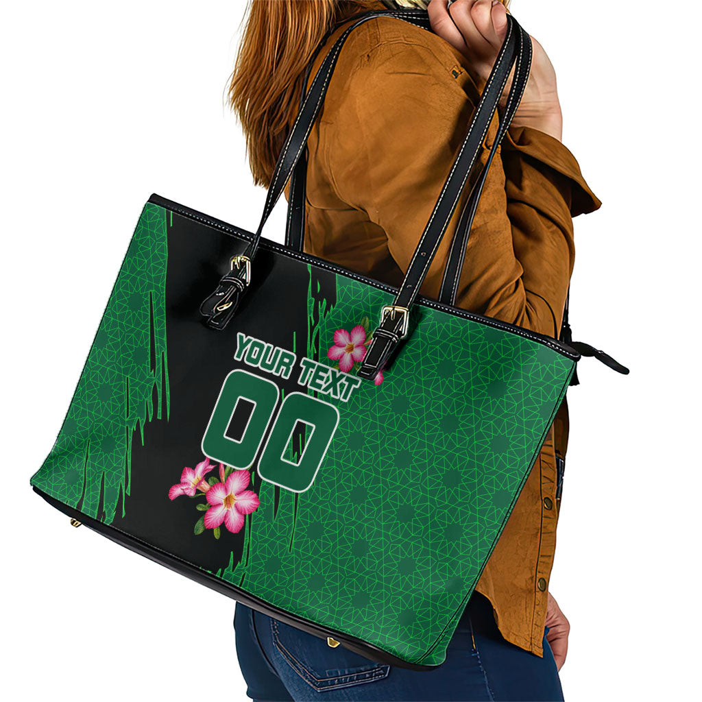 Personalized Saudi Arabia Football Leather Tote Bag Falcon Mascot Green - Desert Rose Geometric