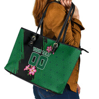 Personalized Saudi Arabia Football Leather Tote Bag Falcon Mascot Green - Desert Rose Geometric