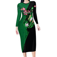 Personalized Saudi Arabia Football Long Sleeve Bodycon Dress Falcon Mascot Green - Desert Rose Geometric