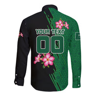 Personalized Saudi Arabia Football Long Sleeve Button Shirt Falcon Mascot Green - Desert Rose Geometric