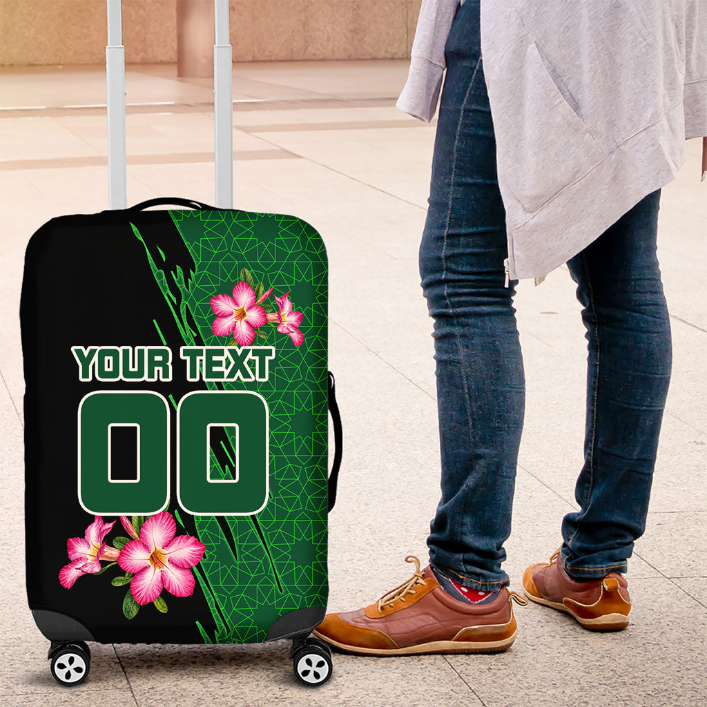 Personalized Saudi Arabia Football Luggage Cover Falcon Mascot Green - Desert Rose Geometric