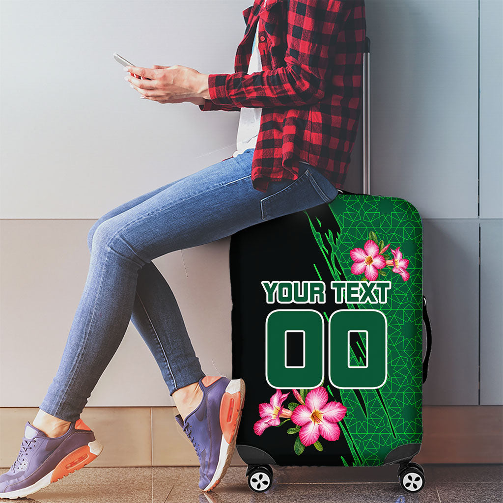 Personalized Saudi Arabia Football Luggage Cover Falcon Mascot Green - Desert Rose Geometric